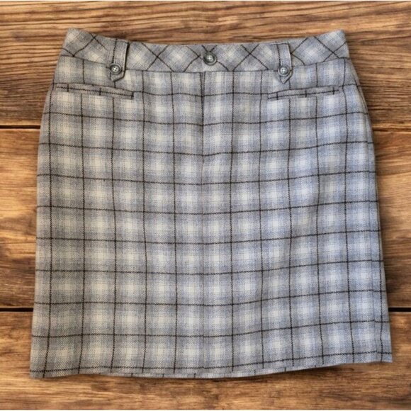 Eddie Bauer Mini Skirt Sz 10 Wool Gray Plaid Lined Preppy Academia School Girl - Picture 1 of 11